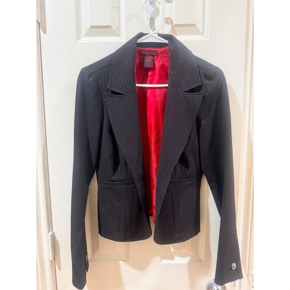 Black Pinstripe Womens Blazer With Red Lining By Firstkiss Size L